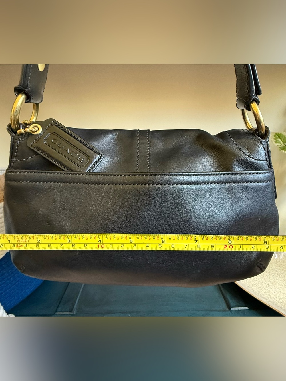 Black Leather Coach Shoulder Bag with Gold Buckle Accent - Picture 4 of 9
